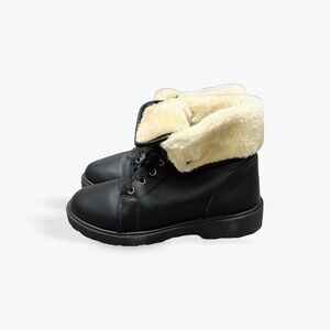 Olivia Miller‎ Luanne Black Faux Fur Lined Lace Up Ankle Boots Women Size 8.5